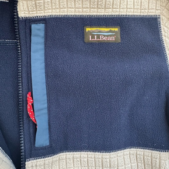 L.L. Bean Cream and Navy Grid Mountain Classic Windproof Fleece Jacket - Picture 3 of 5